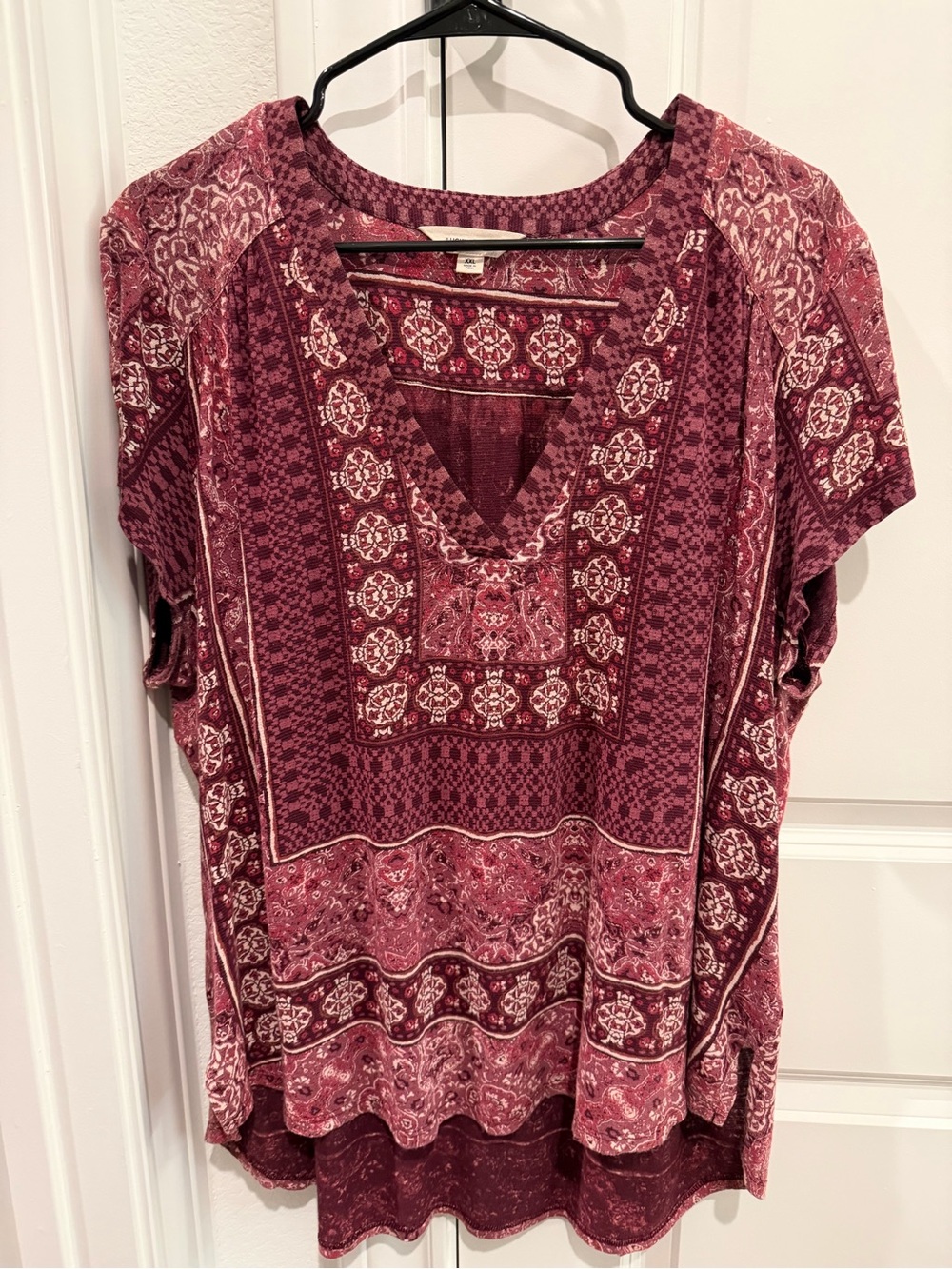 Lucky Brand Burgundy Paisley V-Neck Tunic